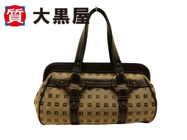 【大黒屋82】BALLY バリー Bロゴハンドバッグ キャンバス レザー ブラウン レディース 中古 現状販売品　返品交換不可