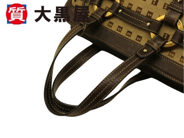 【大黒屋82】BALLY バリー Bロゴハンドバッグ キャンバス レザー ブラウン レディース 中古 現状販売品　返品交換不可