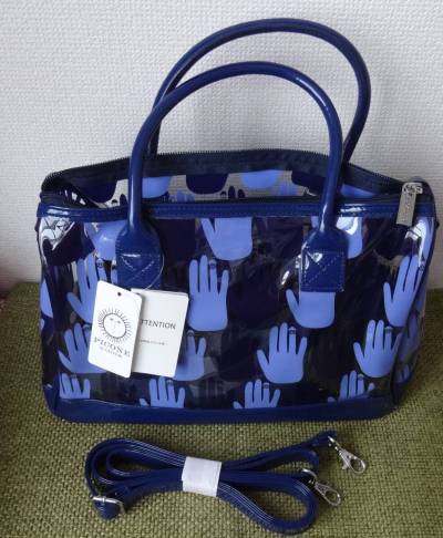 PICONE　ACCESSORI　新品　ピッコーネ　２WAY　ミニ スケルトン　ボストンバッグ　ショルダーバッグ　クリア　紺＊青　手　巾着袋付き