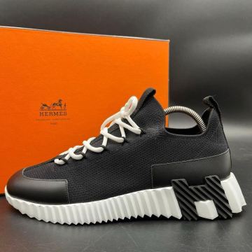 1円 【現行/未使用級】 HERMES エルメス リフト Hロゴ ファブリック ブラック レディース スニーカー 靴 シューズ 黒 24.5cm相当