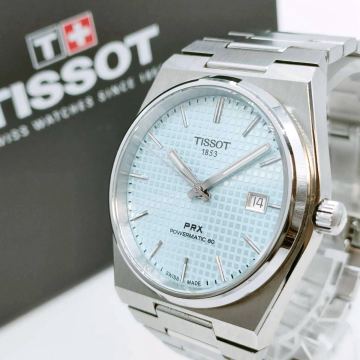 箱付き美品/稼働品 TISSOT ティソ PRX 自動巻き AT T137407A パワーマティック POWARMATIC80 アイスブルー文字盤 裏スケ