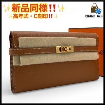 ★【新品同様】エルメス HERMES ヴォーエプソン ケリーウォレット 二つ折り長財布 ゴールド C刻印 メンズ レディース★