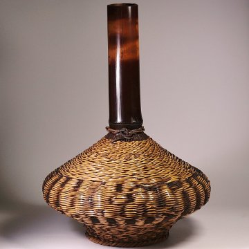 &nabla;花&nabla;荒川区無形文化財 【武関翠月】作 竹編花籃「虫籠」 共箱付 茶道具 華道具
