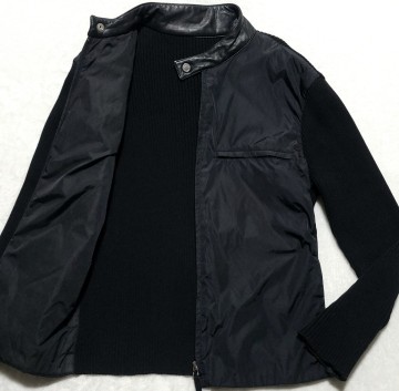 美品/Lサイズ ■GUCCI ブルゾン ジャケット ライダース レザー 牛革 ニット 切替 ジップアップ トムフォード期 グッチ メンズ 黒 ブラック