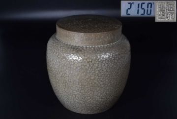 古錫斑 茶入 茶壷 茶心壺 在印 煎茶道具 中国美術 時代物 重量約2.15kg