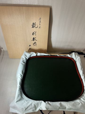 青漆布摺 瓢折敷膳 立春 川瀬表完 作 5枚まとめ 漆器 お盆 茶道具 伝統工芸 丸盆 漆芸 アンティーク 和 コレクション 