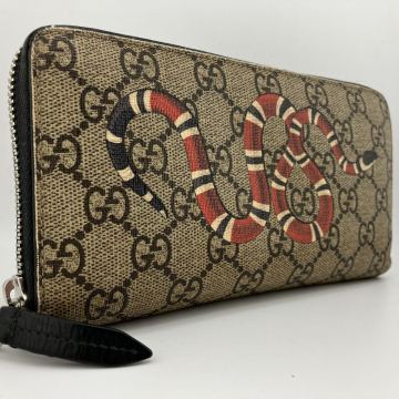 超人気 美品 GUCCI グッチ ジッピーウォレット 長財布 キングスネーク GGスプリーム GG柄 ミケーレ期 ラウンドジップ PVC レザー ブラウン