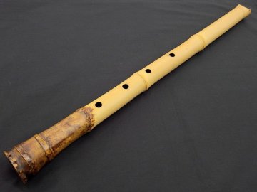 尺八 琴古流 在銘 ジョン・海山・ネプチューン銘 歌口銀縁 五孔 延管 全長約630mm 重量約450g　Y9346