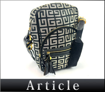 251057〇 GIVENCHY ジバンシィ Gロゴ柄 ショルダーバッグ 斜めがけ バッグ キャンバス レザー 革 ブラック グレー レディース/ B
