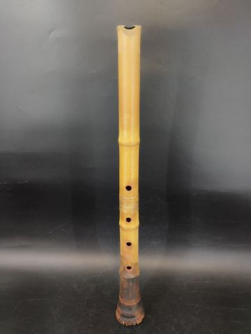 S/ 尺八 鹿山 都山流 金口 金巻歌口 地塗 金中継ぎ 印有 二印 約54.5cm 和楽器 ハードケース付き 現状品 / NY-2586