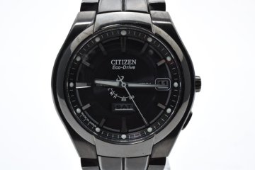 稼働品 シチズン アテッサ エコドライブ ラウンド シルバーブラック デイデイト H106-T010792 電波ソーラー メンズ 腕時計 CITIZEN