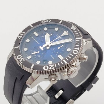 3611〒[ティソ] 腕時計 TISSOT シースター 1000 クロノグラフ ラバーベルト T1204171704100 ブルー文字盤 【0326】