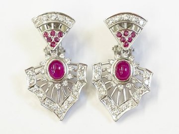 ピアス 耳飾り WG K14 金 Pt900 プラチナ 宝石 ルビー ダイヤモンド ゴージャス/ホワイトゴールド&times;マゼンダ&times;クリア/1円スタート/AY