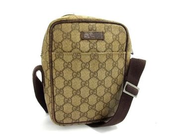 1円 GUCCI グッチ 122754 1669 GGスプリーム PVCレザー クロスボディ ショルダーバッグ 斜め掛け 肩掛け メンズ ブラウン系 FZ1306
