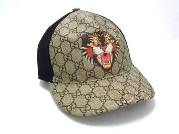 1円■美品■GUCCI グッチ アングリーキャット GGスプリーム ポリウレタン&times;ポリエステル&times;ナイロン キャップ サイズM(58cm) メンズ HA5412