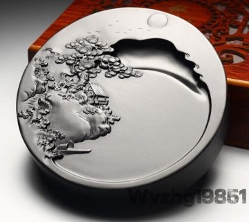 歙硯《松江暁月》佳品原石黒竜尾 老坑 端硯 天然原石 用 收藏 書道 絵画 硯 プレゼントに最適