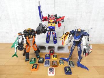(S)◎ジャンク 当時もの 炎神戦隊ゴーオンジャー 合体ロボ玩具 DXオー＆ガンバルオー＆セイクウオー 3体セット おまけ付き＠100(3)