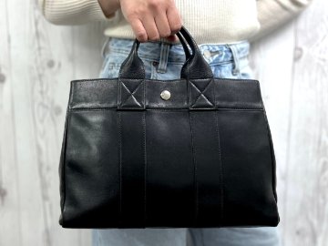 美品 HERMES エルメス フールトゥPM オールレザー トートバッグ ハンドバッグ バッグ レザー 黒 98329Y