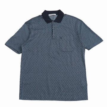 TK1032+イタリア製*ヴィンテージ*MONSIEUR by GIVENCHY/ジバンシィ*メンズM*ポロシャツ*総柄*コットン*ネイビー系/ホワイト系