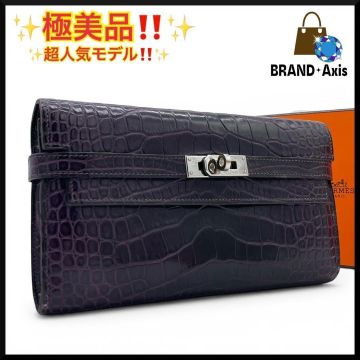 ★【極美品】エルメス HERMES クロコダイル アリゲーター パープル ケリーウォレット ロング 長財布 メンズ レディース★