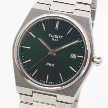 ほぼ新品 TISSOT ティソ 腕時計 PRX ピーアールエックス T137.410.11.091.00 クォーツ ウォッチ グリーン文字盤