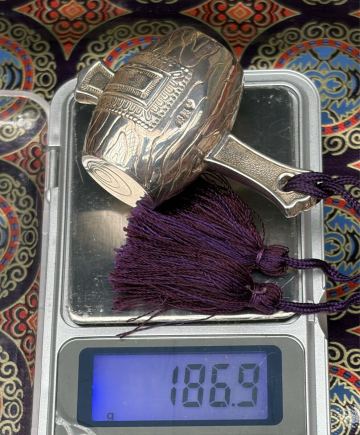 銀製刻印 打出小槌 文鎮 186g 彫金 銀小槌 書道具 縁起物 骨董 古美術