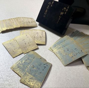 時代物・美品・冷泉為村箱書・肉筆自讃歌かるた・340枚完揃・古筆・肉筆・金砂子散らし・金蒔絵箱・二重箱・金彩・古書・古美術・百人一首 