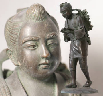 二宮金次郎乃肖像 金属製置物 全長約30cm 重量約3kg 銅か真鍮製