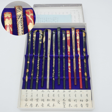 1円～ 茶杓 まとめ セット 源氏十二月次蒔絵 金彩 箱有り 茶道具 美術品 コレクション 古美術