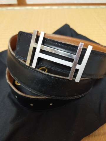 HERMES　アッシュオカレ　 エルメス Hバックル ベルト ブラック シルバー リバーシブル