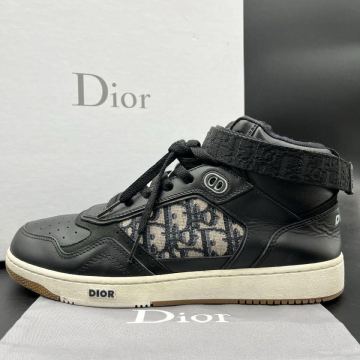 1円 【美品】 Christian Dior クリスチャンディオール B27 オブリーク ベルクロ レザー メンズ スニーカー シューズ 靴 ブラック 26cm相当