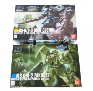 未組立 まとめ 2点 機動戦士ガンダム 1/144 グフカスタム ザクII F2型 ジオン軍仕様 HG ガンプラ プラモデル 説明書外箱付 0513-021