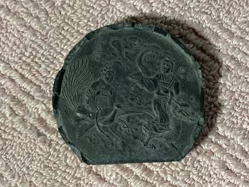中国　時代　古墨　唐物　宮廷画家使用済　墨　【表麒麟乗上元夫人　裏龍乗史蕭　鳳凰乗盧侯　画】時代物