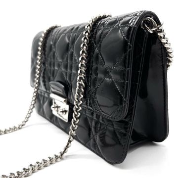 1円【人気】Christian Dior ディオール カナージュ チェーンショルダーバッグ パテントレザー キルティング ブラック 黒 シルバー金具 