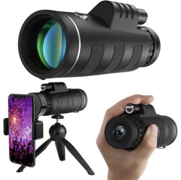 単眼望遠鏡 40X60高倍率 ハイグレードプリズム搭載 Bak4 広角 スマホ 望遠レンズ 高透過率 コンパクト 耐衝撃 望遠鏡 スマホ対応 IPX7防水