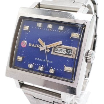 １円～RADO ラドー MANHATTAN マンハッタン デイデイト ブルー文字盤 自動巻き◆送料600円～◆～6/10(水)終了◆質屋-260171