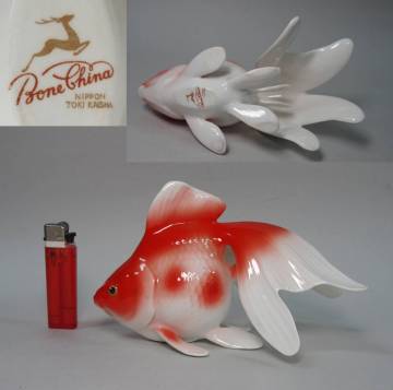 【和】■オールドノリタケ 鹿マーク 大型金魚 フィギュア 希少 Noritake 置物■