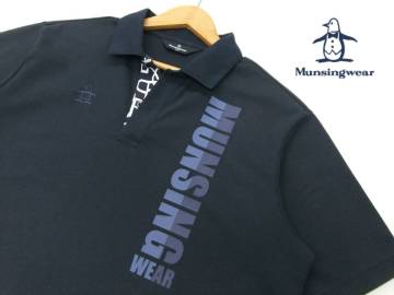 ■Munsingwear■半袖ポロシャツ 紺 LL 前立て ロゴプリント ネイビー 鹿の子 カノコ ゴルフ マンシングウェア