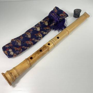 2604K0304 和楽器 尺八 在銘 銀越 琴古流 銀三線 歌口銀巻 全長約54.5cm