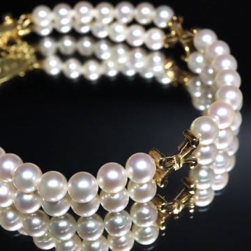 K18!!テリ良!!【MIKIMOTO(ミキモト)】約4.5mm珠◆アコヤ本真珠二連ブレスレット◆M 約13.4g 約17.0cm pearl パール bracelet EB0/EC1 MO371