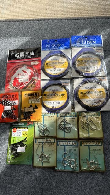 石鯛小物 GOSENワイヤー37番 がまかつ石鯛針17号4つ 16号2つ 石鯛巧舎天秤 石鯛三昧瀬ズレ NTスイベル スリムコークNTパワー