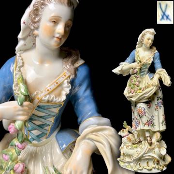 【翔苑】Meissen マイセン「羊飼いの女性」共箱 羊飼いシリーズ 陶器人形 ドイツ名窯 西洋美術 美人像 18世紀 ケンドラー原型 05.81.49