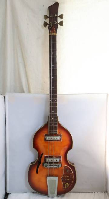 ④Guyatone?グヤトーン?/要画像確認◆ビンテージ バイオリン エレキ ベース◆ブラウン系◆重量 約2.7㎏◆音出し確認OK