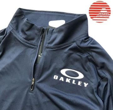 ▲B444新品 【日本Mサイズ】紺 最新 JAPAN CLLECTIONオークリー（OAKLEY）Enhance 半袖 ゴルフ ハイネック モック ハーフジップ シャツ