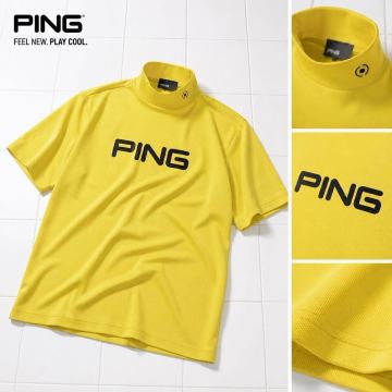 ▲F094新品 【メンズL】イエロー ピン PING 蝉川プロ別注 半袖ハイネックカットソー PERFORMANCE 吸汗 ストレッチ