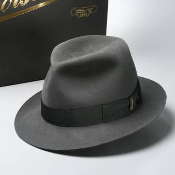 MI0897//イタリア製*ボルサリーノ/Borsalino*メンズ/ファーフェルトハット/中折れ帽/フェドーラハット/帽子/グレー