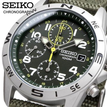 1円 セイコー 正規品 3年保証 海外モデル SEIKO 逆輸入 ミリタリー 緑 グリーン 新品 100m防水 クロノグラフ 腕時計 純正箱付き