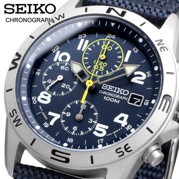 1円 セイコー 正規品 3年保証 海外モデル SEIKO クロノグラフ 逆輸入 ミリタリー ブルー 新品 100m防水 腕時計 純正箱付き