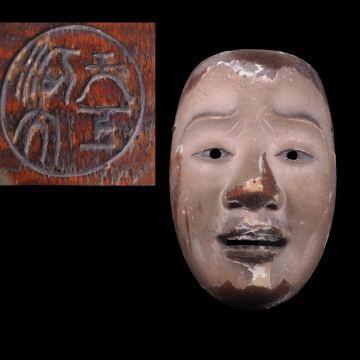 時代能面　在銘：天下一河内　別格品格　欧州伝来　古作保証　河内家重　
