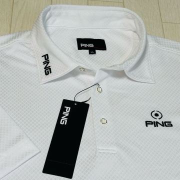 新品★ピン ゴルフ PING GOLF ダイヤ柄 吸水速乾 半袖ポロシャツ/ホワイト/サイズL